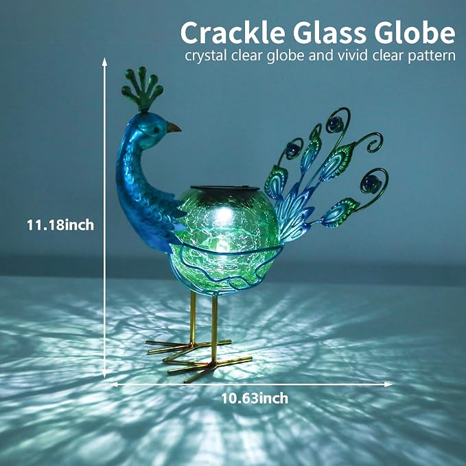 Solar Lantern Outdoor Decorative Waterproof LED Solar Lights Peacock Tabletop Lamp for Outdoor Patio Garden or Housewarming, Mother's Day Gifts