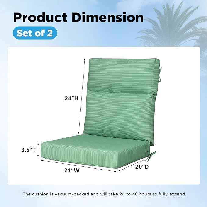 Outdoor Patio Chair Cushions 44x21x3.5 inch, Set of 2 Thicken Comfy Cushions for Rocker Non Slip Fade Shield Water Repellent High Back with Ties, Ash Pinstripe Weave