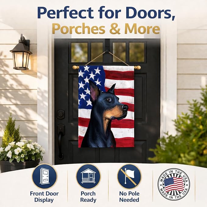 Caroline's Treasures CK6504CHF Doberman Pinscher Dog American Flag House Flag Large Porch Sleeve Pole Decorative Outside Yard Banner Artwork Wall Hanging, Polyester, House Size, Multicolor