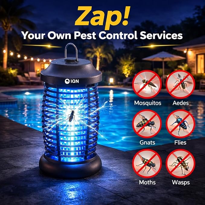 Bug Zapper Outdoor,15w Electric Mosquito Zapper with LED Light for Indoor,4200V Insect Fly Zapper Waterproof with 8.92ft Power Cord,Fly Trap Outdoor for Home,Patio,Backyard,Garden,Camping