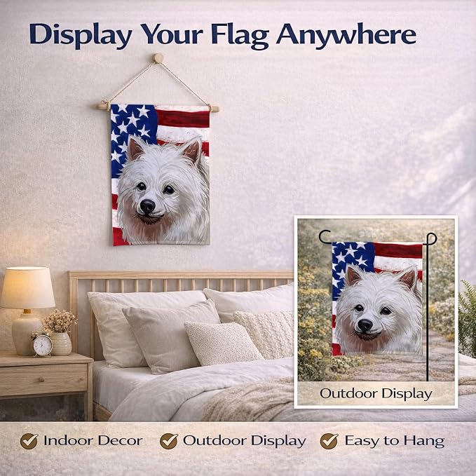 Caroline's Treasures CK6748GF Volpino Italiano American Flag Garden Flag Mailbox Flag Decorative Yard Flag Banner Outside Patio Artwork Yard Flower Beds, Garden Size, Multicolor