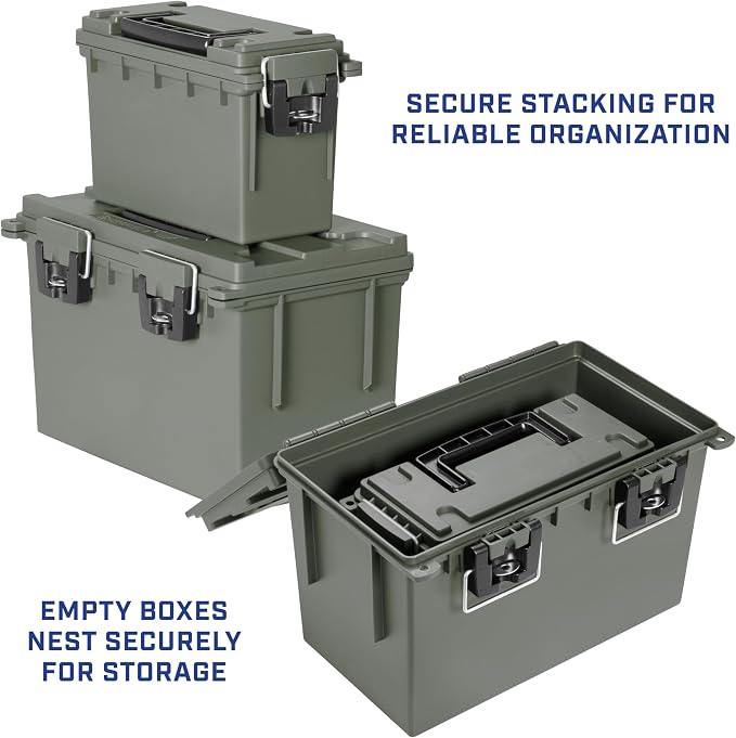 Sheffield Ammo Box Made in USA, Stackable Lockable Ammo Storage Box, Green | XL & Standard Lockable Storage Box, Water & Dust Resistant Dry Box, Secures Hunting Gear, Gun Accessories, Supplies, Bullets