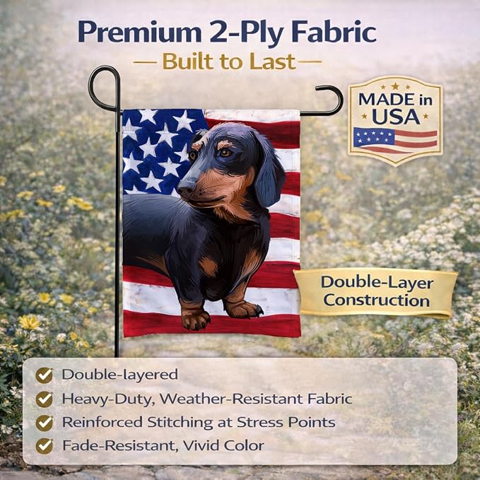 Caroline's Treasures CK6500GF Dachshund Dog American Flag Garden Flag Mailbox Flag Decorative Yard Flag Banner Outside Patio Artwork Yard Flower Beds, Garden Size, Multicolor