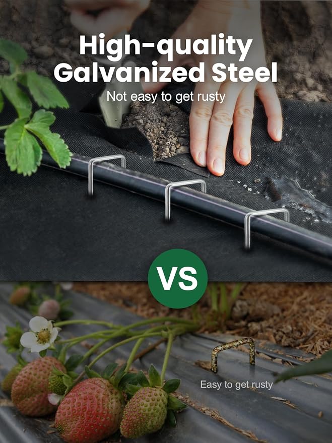 GROWNEER 50 Pack Landscape Staples 4 Inch 11 Gauge Heavy Duty Hot-Dip Galvanized Steel Garden Stakes U-Shaped Weed Barrier Spikes Metal Ground Pins for Lawn and Yard Landscaping