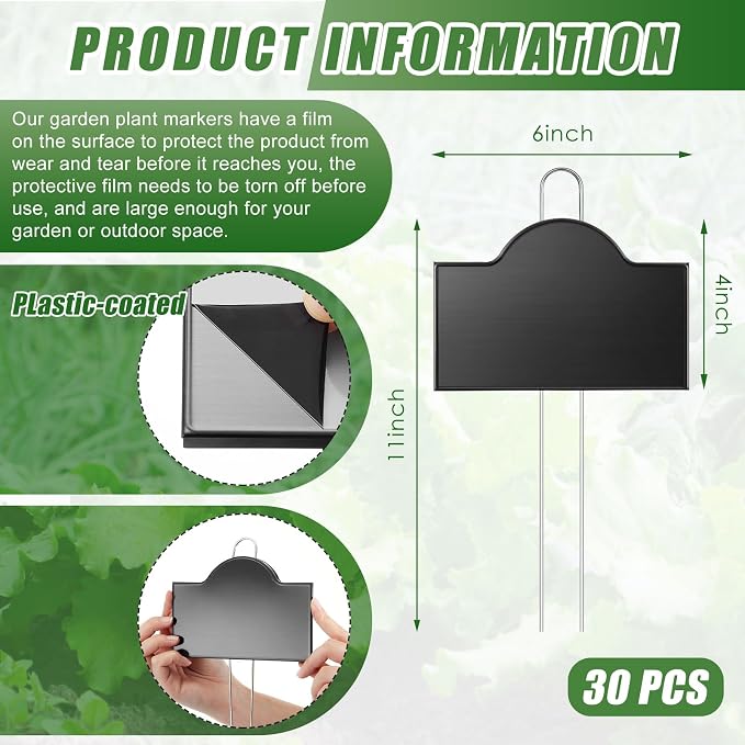 Landhoow 30 Pack Extra Large Metal Plant Labels 6" x 4" with 11'' Stake Stainless Steel Garden Markers Waterproof Memorial Plaques Weatherproof Plant Sign for Vegetable Herb Flower Greenhouse Outdoor