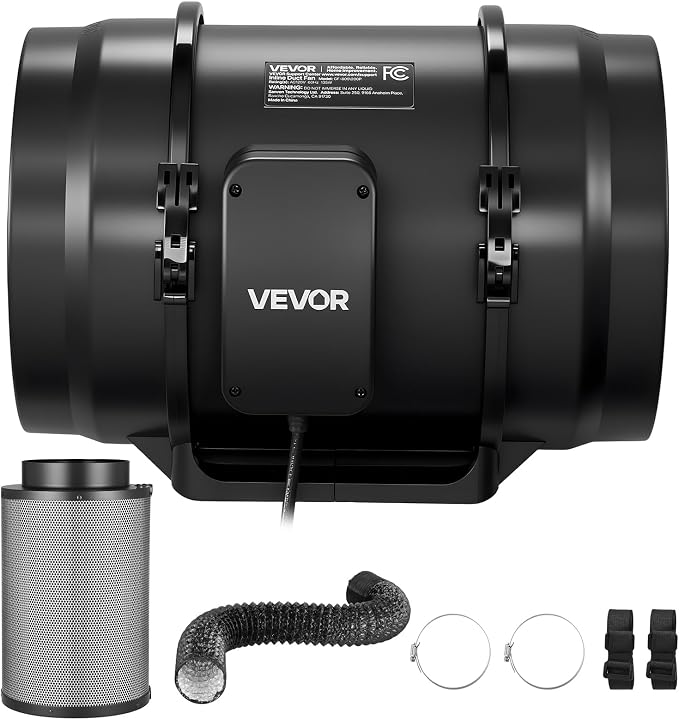 VEVOR 8" Air Filtration Kit, 180 CFM Inline Duct Fan with Speed Controller, Carbon Filter & Ducting Ventilation System for Heating Cooling Booster, Grow Tents, Hydroponics