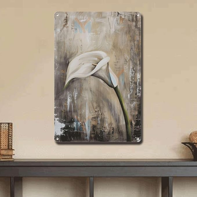Vintage Shabby Chic Calla Lily Metal Sign, 6x8 Inches, Aluminum/Tin, Wall Mount, Office/Bedroom/Promotional/Bar/Entrance
