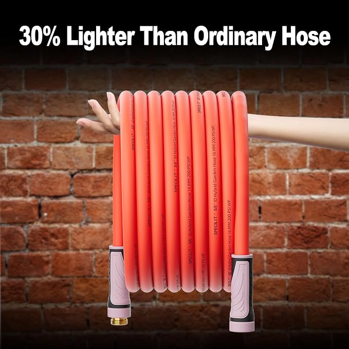 SPECILITE Garden Hose 50 ft x 5/8" Heavy Duty Premium Flexible Water Hose, with 360° Rotating Grip, No Kink, Leakproof, Lightweight, Burst 600 psi Hybrid Rubber Hoses for Reel, Outdoor, Yard