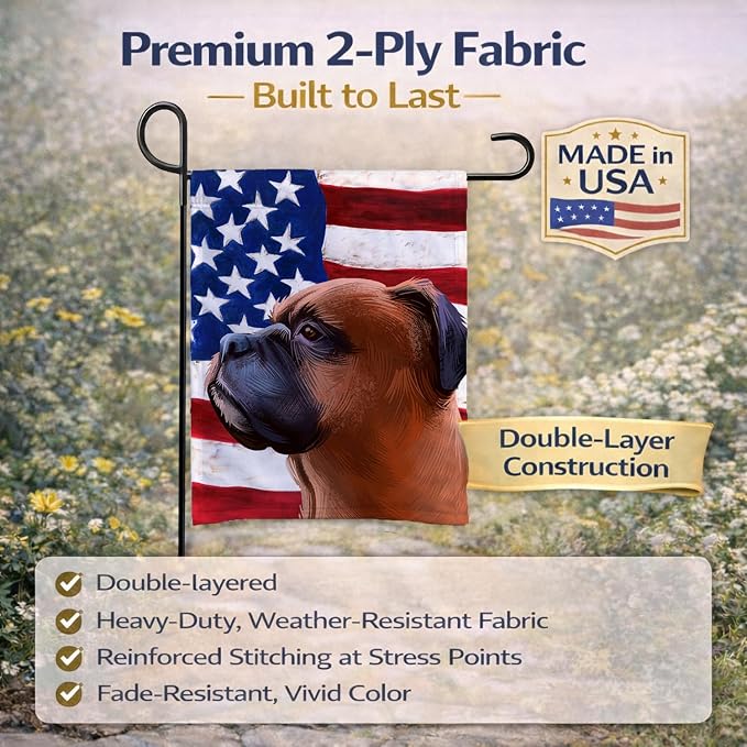Caroline's Treasures CK6454GF Boxer Dog American Flag Garden Flag Mailbox Flag Decorative Yard Flag Banner Outside Patio Artwork Yard Flower Beds, Garden Size, Multicolor