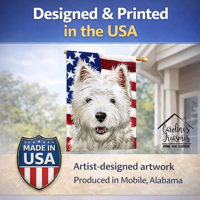 Caroline's Treasures CK6471CHF Cairn Terrier Dog American Flag House Flag Large Porch Sleeve Pole Decorative Outside Yard Banner Artwork Wall Hanging, Polyester, House Size, Multicolor