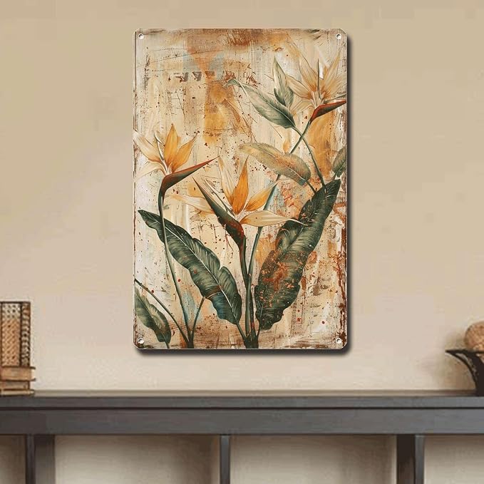 Metal Sign Tin Sign Vintage Wall Art Rustic Elegance Bird of Paradise Tin Sign for Vintage Wall Decor Shabby Chic Interiors and Corrosi Bathroom Signs for Home for Pub 6×8 Inches