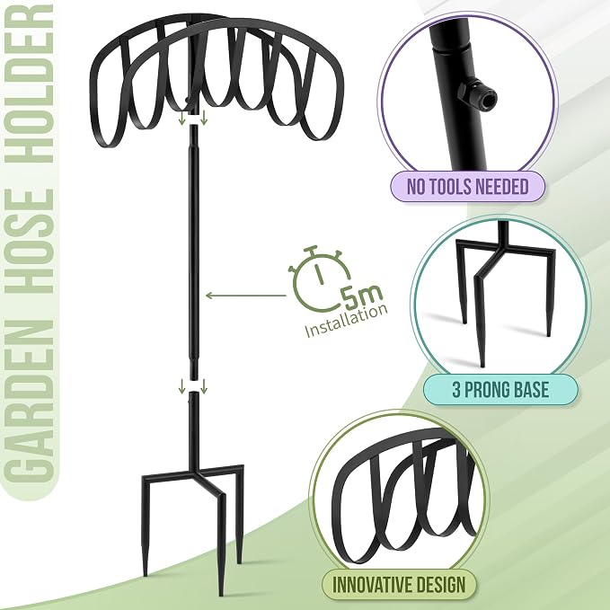 Sorbus Manger Garden Water Hose Storage, Great for Garden, Lawn, Yard, Decorative Stand with Ground Stakes, Holds 125-Feet of 5/8-Inch Hose