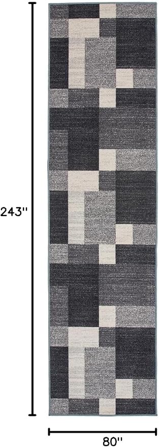Rugshop Modern Boxes Non-Slip Living Room Kitchen Runner Rug Gray 2'7" x 8' | Runner, Size 2'7" x 8', Bedroom, Dining Room, Home Office, Entryway, Hallway, Nursery, Kids Room, Guest Room
