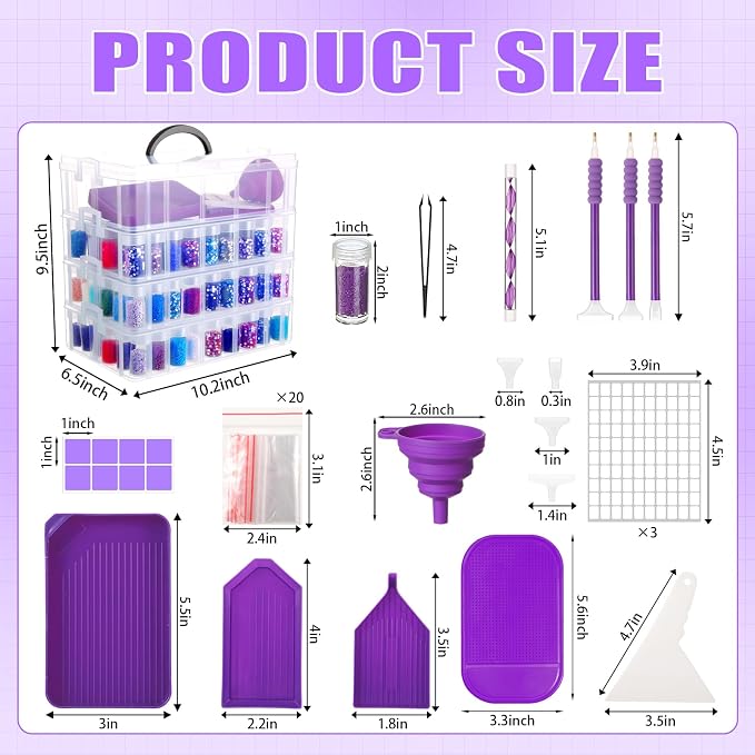 Willinglong 4 Tier Diamond Storage Containers with 156 Grids Diamond Art Storage Bead Organizer Accessories DIY Jewelry Craft (Purple)