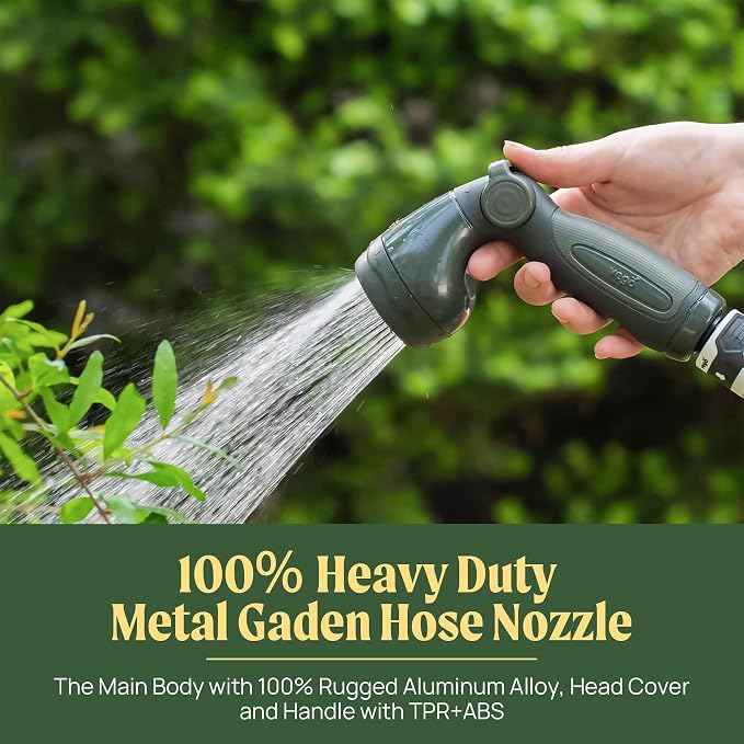 Vego Garden Hose Reel Retractable Hi-Flow Wall Mounted Hose Reel Automatic Rewind, Any Length Lock with 9 Patterns Sprayer Nozzle, Quick Connector and Adjustable shot Nozzle (Seaweed Green, 50ft)