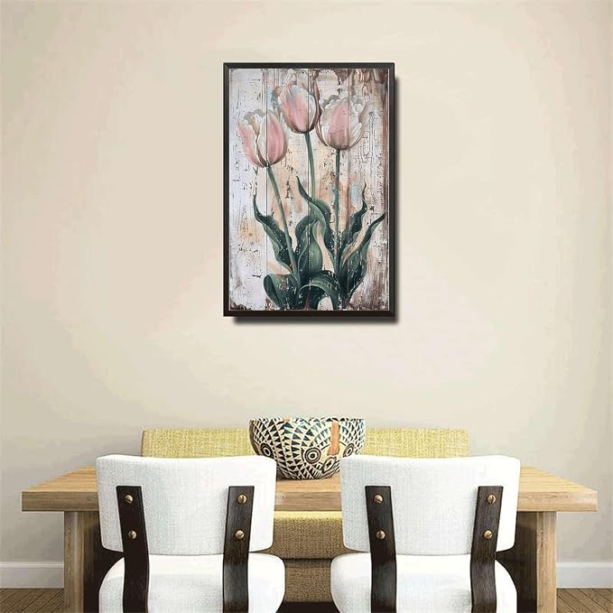 Metal Sign Tin Sign Vintage Wall Art Elegant Tulips Vintage Tin Sign for Rustic Home Decor Shabby Chic Style and Waterproof Aluminum S Metal Signs Vintage for Pub 6×8 Inches with Metal Frame