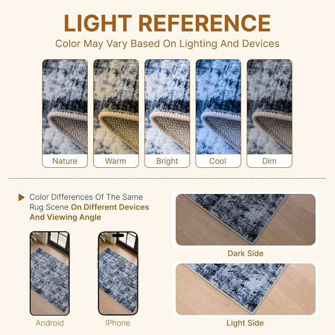 5x7 Area Rugs Washable Living Room Rug Non Slip Soft Carpets | Modern Abstract Indoor Floor Stain Resistant Carpet for Bedroom Dining Room Farmhouse Nursery Home Office Black