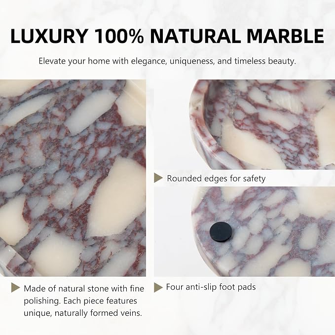 Luxury Natural Oval Marble Tray – 9.8 x 4.9-Inch Calacatta Viola Stone Vanity Tray, Small Catchall Organizer for Jewelry Perfume Keys, Decorative Trinket Tray for Bathroom Coffee Table & Dresser
