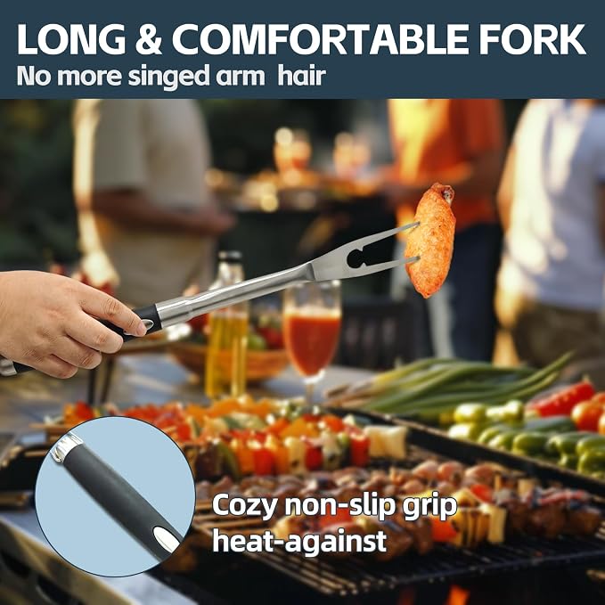 Heavy Duty Grilling Accessories Grill Tool Set 3-Piece SUS304 BBQ Utensils | Stainless Steel BBQ Utensils, Heat-Resistant Silicone Handle, Spatula, Tongs, Fork, For Outdoor Cooking