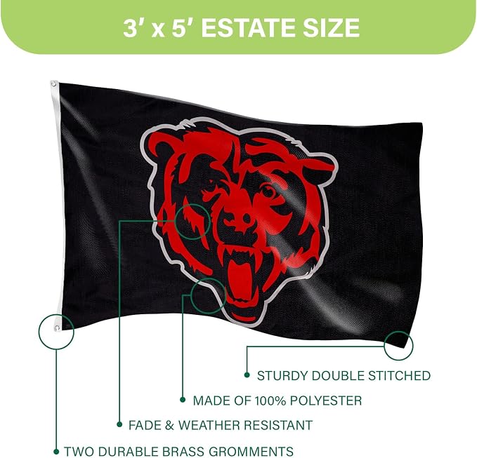 Team Sports America NFL Chicago Bears 3x5 Outdoor Durable Flag with Grommets | Heavy Duty Flag & Banner for Outdoor Garden Patio | Indoor Wall Decor | Works with Flag Poles for Outside House