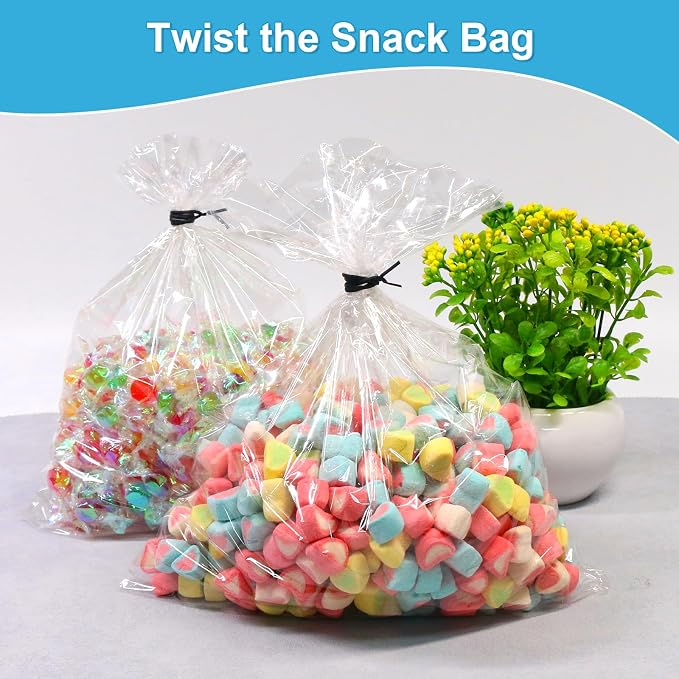 SumDirect Plastic Twist Bag Gift Bag CableTies for Party Cello Candy Bags Cake Pops (8" - 100 PCS)