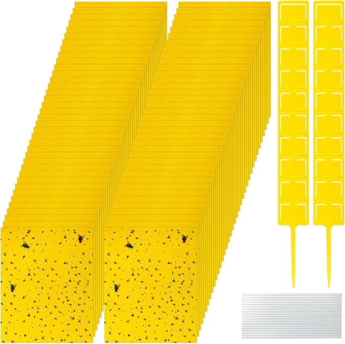 Qualirey 220 Pcs 7.87 x 9.84 Inch Yellow Sticky Traps for Plant Gnats Dual Sided Fruit Fly Sticky Traps for Indoor Outdoor with Twist Ties & Plastic Holders for Insect, Fungus Gnat, Whiteflies, Aphids