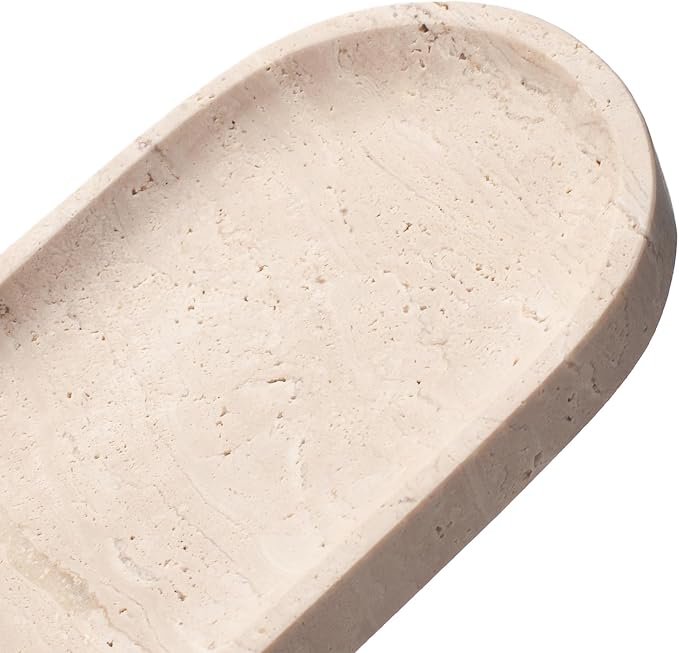Oval Travertine Stone Tray for Jewelry, Candles, Perfume, Decorative Marble Bathroom Tray for Countertop Organizer 11.8inch x 6inch x 0.7inch