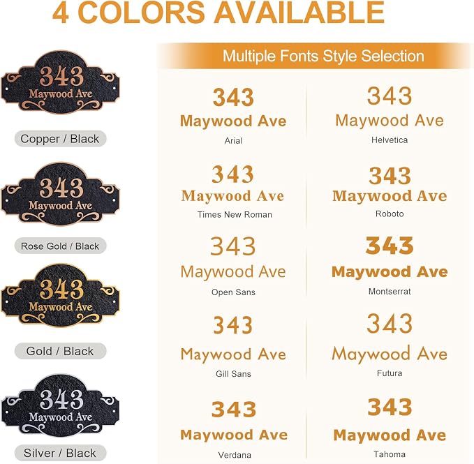 Personalized Address Plaque,Custom Address Sign for House,Home,Street, Yard, Garden,Apartment,Hotel,Office,Driveway Outside House Number Sign,STYLE 1