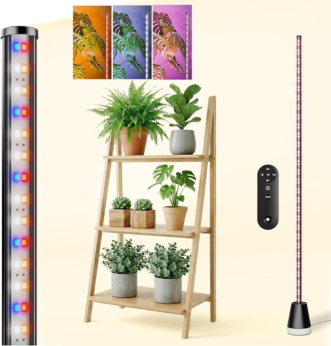 Grow Lights for Indoor Plants with Timer, 60 Inch Vertical Grow Light Full Spectrum 192 LEDs 24W with 3/6/12H Auto On/Off Remote 3 Light Modes 5-Level Dimmable Standing Plant Lamp