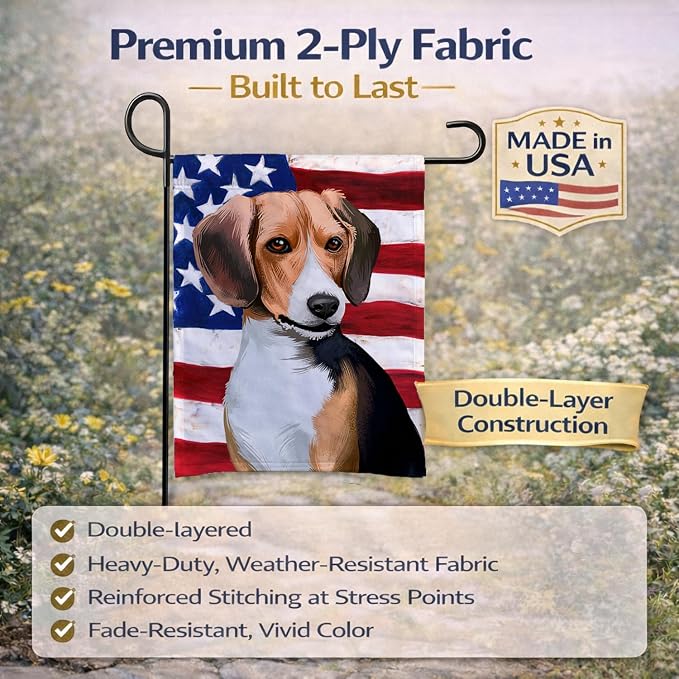 Caroline's Treasures CK6421GF Beagle American Flag Garden Flag Mailbox Flag Decorative Yard Flag Banner Outside Patio Artwork Yard Flower Beds, Garden Size, Multicolor
