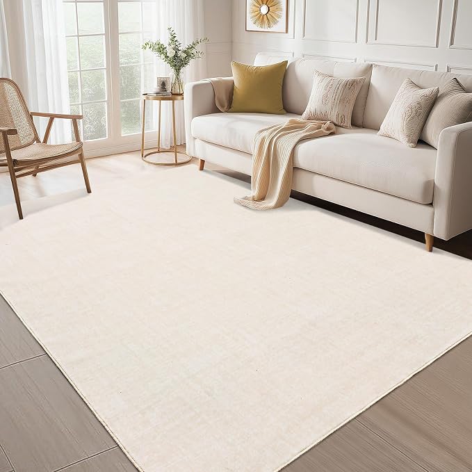Garvee 10x13 Area Rugs for Living Room Solid Washable Rugs Ivory White | Soft Non Slip Rugs for Bedroom, Low Pile Neutral Rug, Stain Resistant Foldable Carpet for Playroom Dorm, Farmhouse Rugs