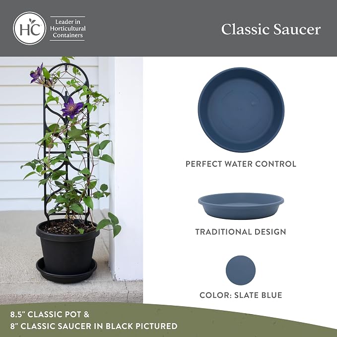 The HC Companies 21 Inch Classic Round Plant Saucer, Lightweight UV-Resistant Plastic Outdoor & Indoor Flower Pot Tray, 2-Pack Plant Pot Trays for Garden & Home Decor, Slate Blue