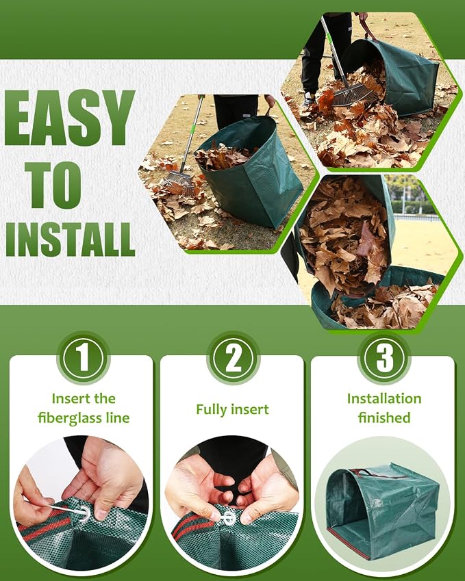 2 Pack 40 Gallon Dustpan-Type Garden Bags for Yard Debris | Dustpan-Type Garden Bag, Heavy Duty, For Collecting Leaves Grass Clippings, Garden Waste Container, Outdoor Debris Clean Up