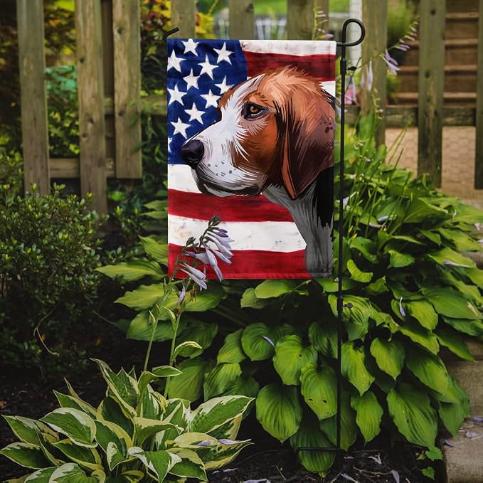 Caroline's Treasures CK6523GF Finnish hound Dog American Flag Garden Flag Mailbox Flag Decorative Yard Flag Banner Outside Patio Artwork Yard Flower Beds, Garden Size, Multicolor