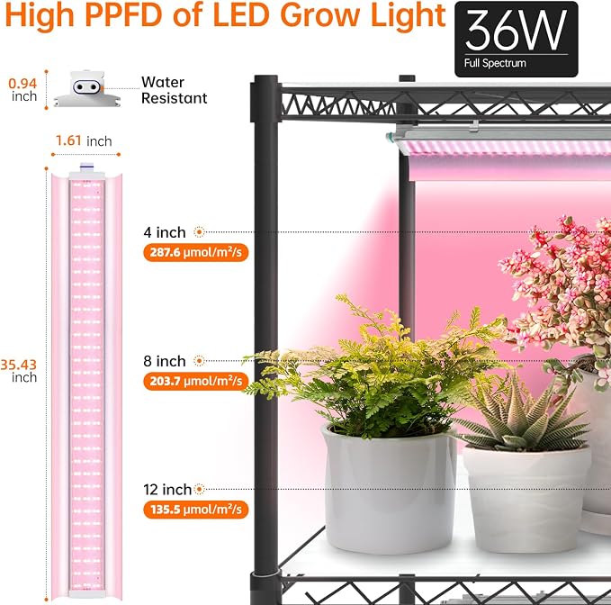 Bstrip Indoor Greenhouse with Grow Light, 5-Tier 47.2"x17.8"x71" Metal Plant Cabinet with Timer & Cover, 4 x 36W Full Spectrum LED Grow Light (3 Color Modes), Seed Starting Trays for Indoor Gardening