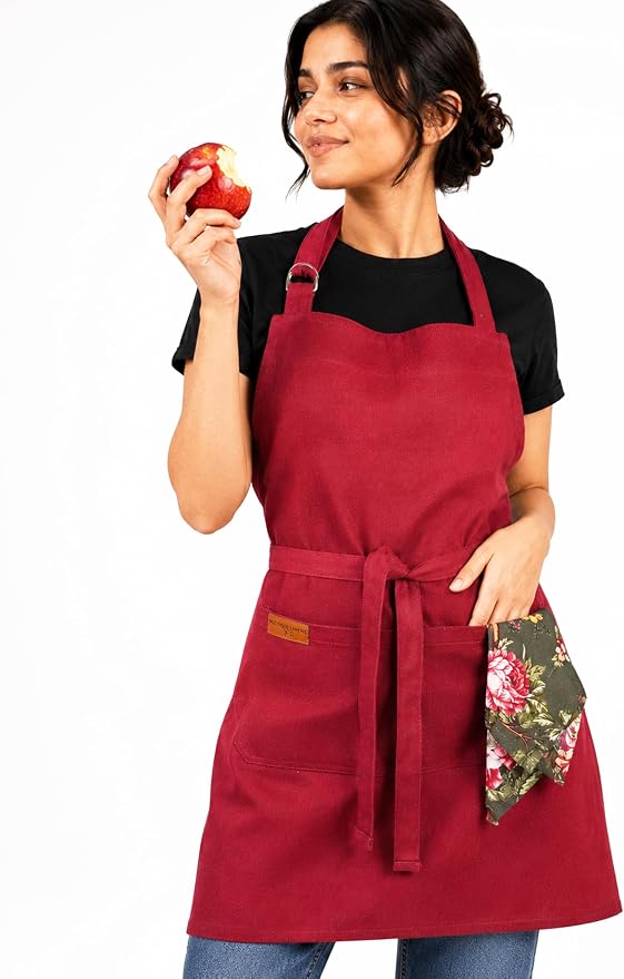 100% Cotton Kitchen Apron with 2 Pockets – Adjustable Chef Apron for Cooking Baking BBQ – Unisex Apron