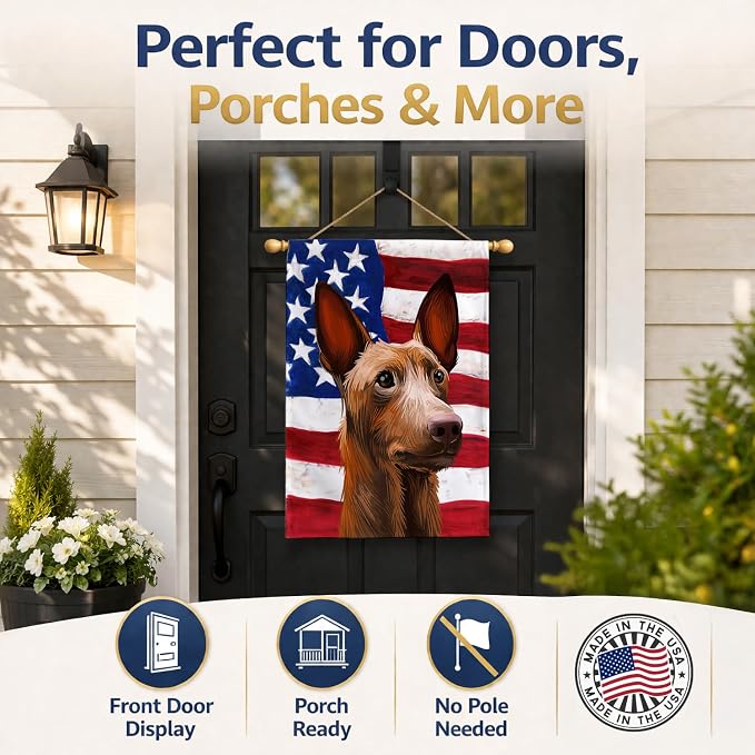 Caroline's Treasures CK6643CHF Pharaoh Hound Dog American Flag House Flag Large Porch Sleeve Pole Decorative Outside Yard Banner Artwork Wall Hanging, Polyester, House Size, Multicolor