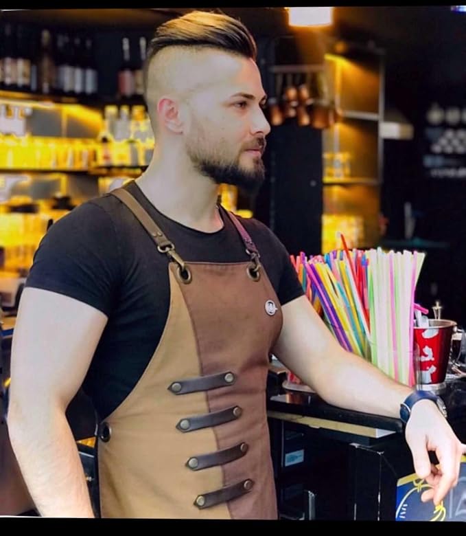 MONAPRON Apron for Women and Men Waterproof Canvas Extra Pocket for Chef Barista Gardening BBQ Grilling Crossback Unisex