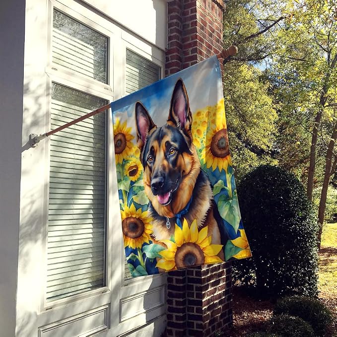 Caroline's Treasures DAC6084CHF German Shepherd in Sunflowers House Flag Large Porch Sleeve Pole Decorative Outside Yard Banner Artwork Wall Hanging, Polyester, House Size, Multicolor
