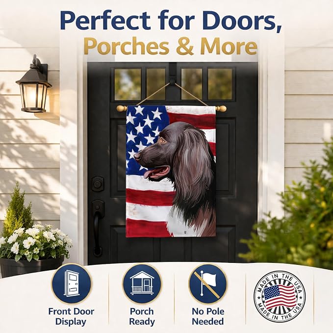 Caroline's Treasures CK6624CHF Small Munsterlander Dog American Flag House Flag Large Porch Sleeve Pole Decorative Outside Yard Banner Artwork Wall Hanging, Polyester, House Size, Multicolor