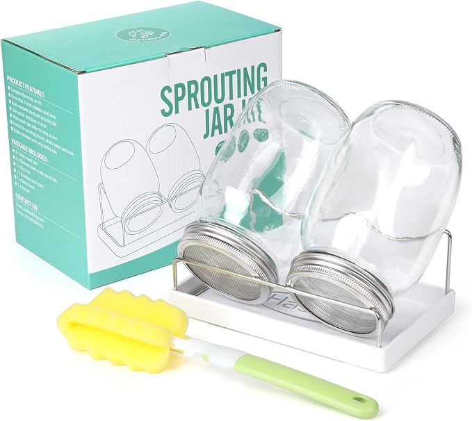 Seed Sprouting Jar Kit with Lids & Sprouts Stand,Growing alfalfa broccoli | Mason Jar Sprouter Set with Stainless Steel Screen Lids,Tray for Broccoli, Alfalfa, Mung Beans & Organic Microgreens