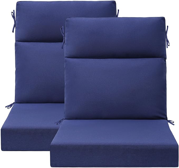 Unimatta Outdoor Separate High Back Chair Cushion Seat Pads, 2-Pack 44 x 21 Inch Water-Repellent & Fade-Resistant Patio Furniture Cushions with Ties for Adirondack, Rocking Chairs, Navy