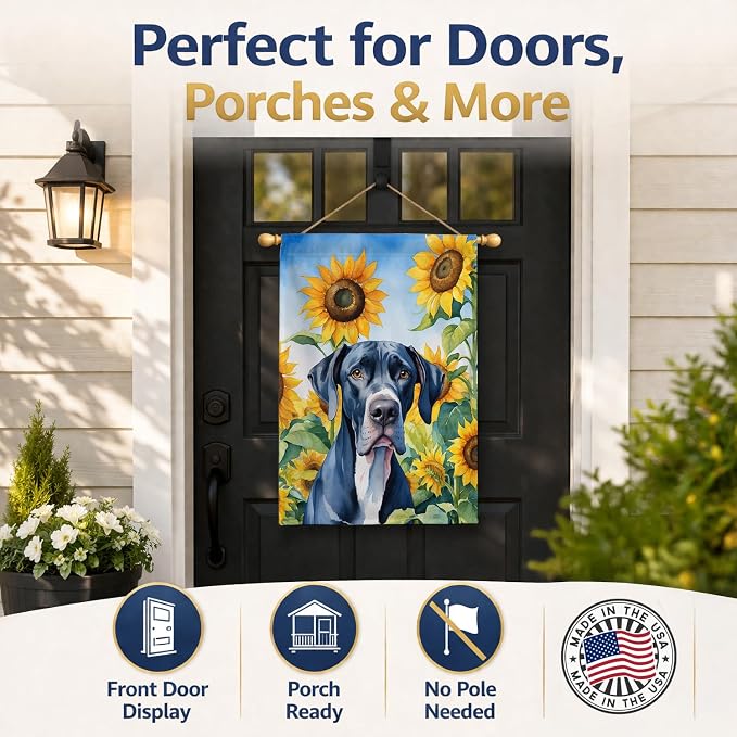 Caroline's Treasures DAC6091CHF Great Dane in Sunflowers House Flag Large Porch Sleeve Pole Decorative Outside Yard Banner Artwork Wall Hanging, Polyester, House Size, Multicolor