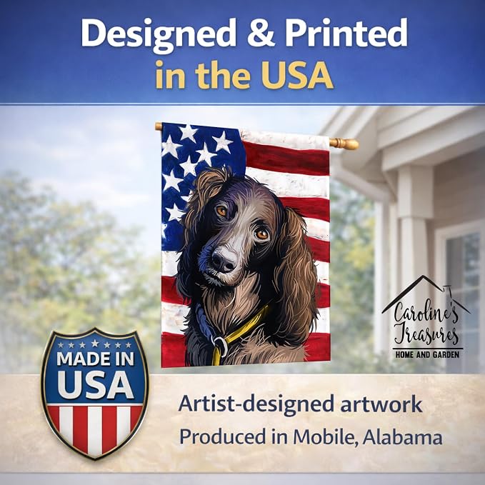Caroline's Treasures CK6685CHF Saint-Usuge Spaniel Dog American Flag House Flag Large Porch Sleeve Pole Decorative Outside Yard Banner Artwork Wall Hanging, Polyester, House Size, Multicolor
