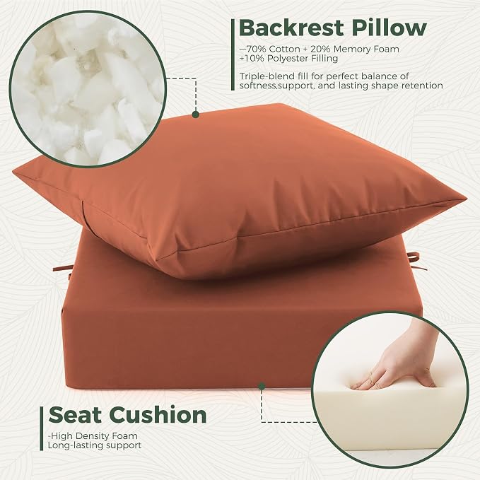 Outdoor Cushions for Patio Furniture, Outdoor Seat Cushion Set 24 x 24 x 5.75 in, Waterproof & Fade Resistant Outdoor Chair Cushions, Patio Chair Cushion with Removable Cover, Set of 6, Spice