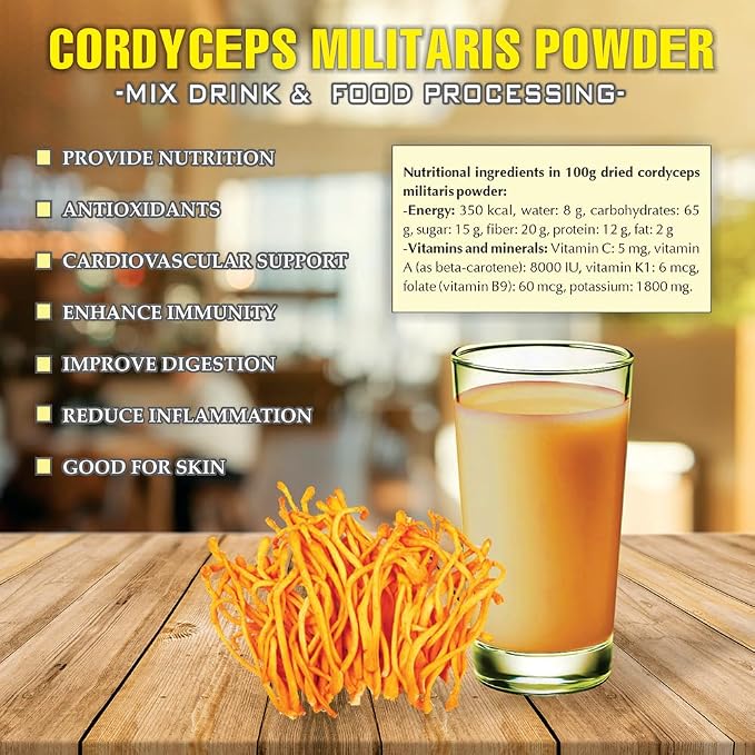 CORDYCEPS MILITARIS POWDER 2.47 oz (50g) VIETFARMFOOD: Pure freeze-dried vegetable powder, made from real vegetables with no added sugar. Perfect for daily nutrition to keep your body full of vitality