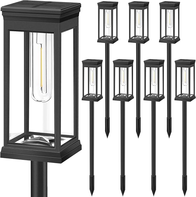 BesLowe Upgraded Solar Pathway Lights Outdoor, 8-Pack Large LED Solar Light Outdoor Waterproof, Super Bright Outside Lights for Yard, Sun-Powered Landscape Lighting for Garden Walkway, Warm White