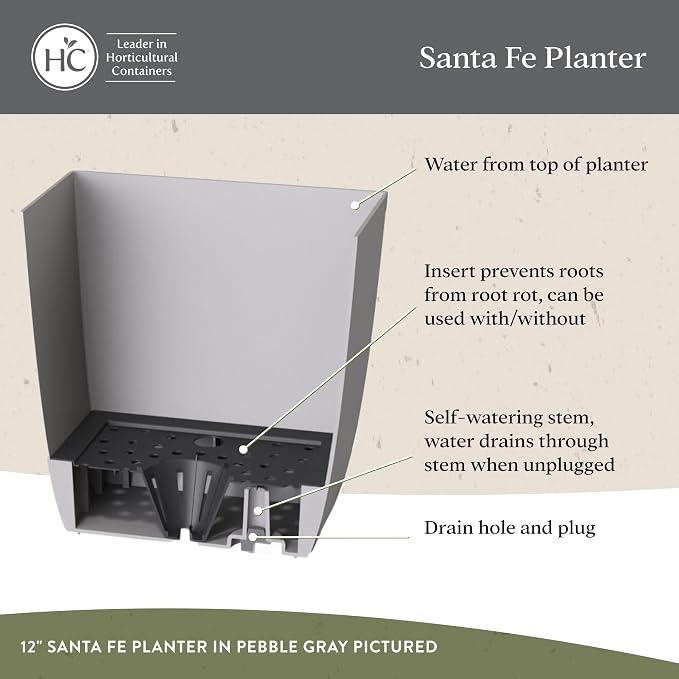The HC Companies Santa Fe Square Self-Watering Pot - Lightweight Plastic Planter for Herbs & More - Durable Plant Pots for Indoor Plants & Outdoor Plants (12" Cavern Clay, Pack 2)