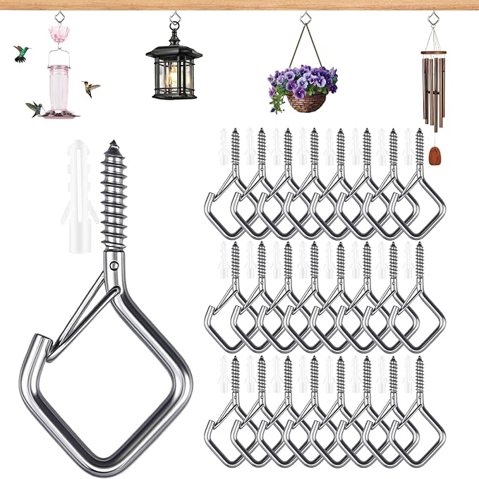 25 PCS 304 Stainless Steel Eye Screw Hooks for Hanging Heavy Duty.Ceiling Hooks for Hanging Plants,Cup,Wind Chime,Bird Feeders, String Lights at Indoor&Outdoor