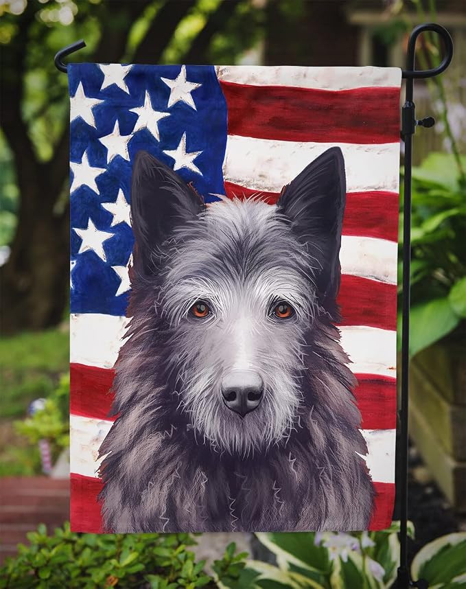 Caroline's Treasures CK6452GF Bouvier des Ardennes American Flag Garden Flag Mailbox Flag Decorative Yard Flag Banner Outside Patio Artwork Yard Flower Beds, Garden Size, Multicolor